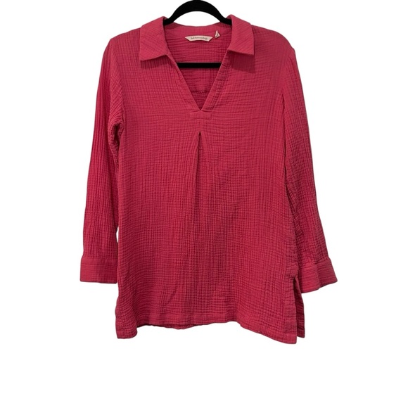Soft Surroundings Pink 3/4 Sleeve‎ Notched Collar Blouse - Picture 1 of 5